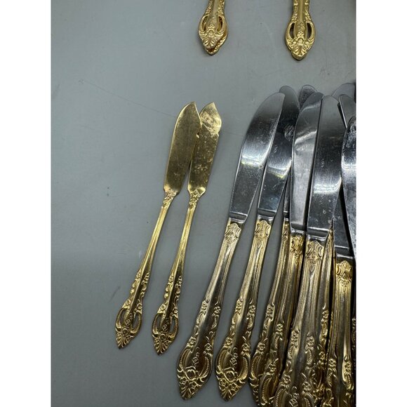 Gold Plated Flatware Set - 72 Pieces - Ornate Design forks spoons knifes READ - Picture 10 of 13